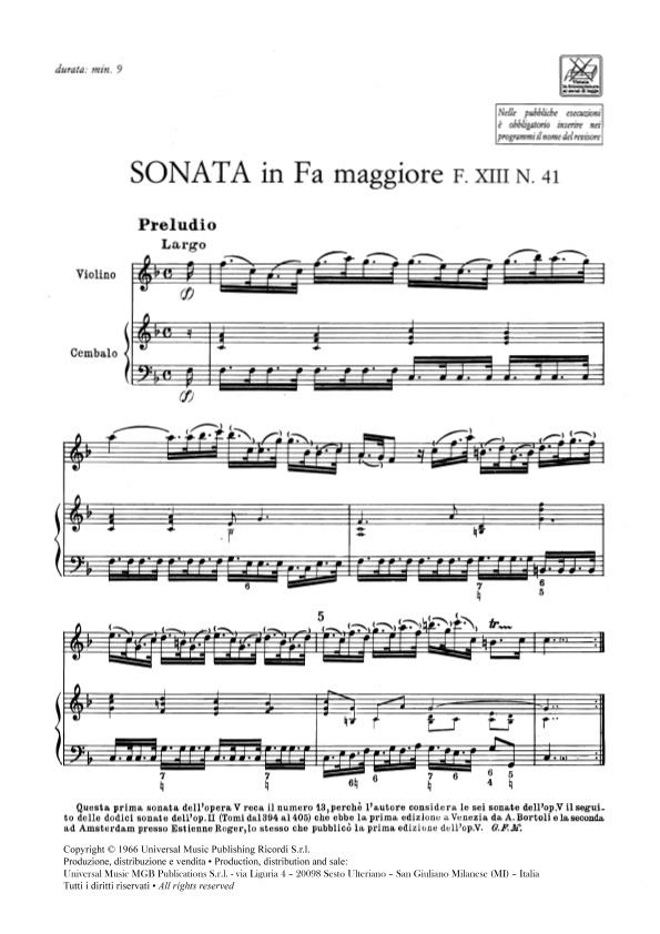 6 Sonate Per Violino E B.C. Op. V - housle a klavír